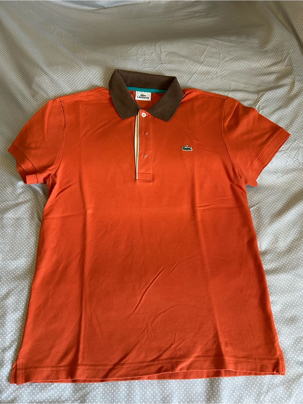 Rare Classic Lacoste Orange Polo with Brown Collar Accent